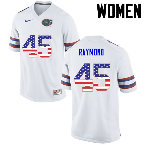 NCAA Florida Gators R.J. Raymond Women's #45 USA Flag Fashion Nike White Stitched Authentic College Football Jersey EZP2064YE